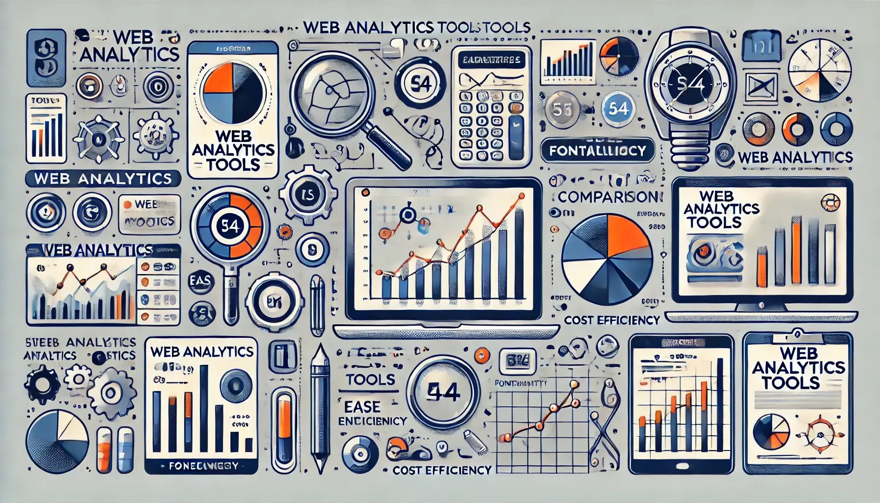 DALL·E 2025-03-02 21.16.55 - An illustrative graphic showcasing various web analytics tools side by side, with visual cues indicating comparisons such as ease of use, functionalit