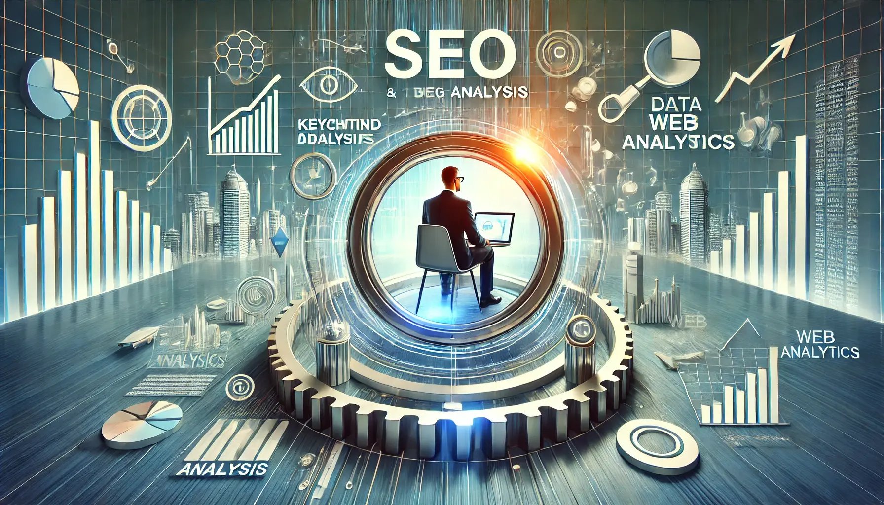 DALL·E 2025-03-02 22.19.17 - A modern, professional illustration showing the integration of SEO and web analytics, emphasizing keyword analysis, data-driven decisions, and increas