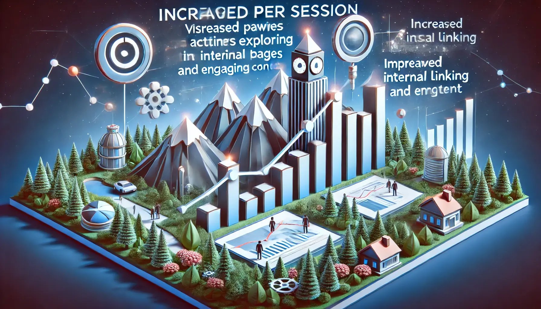 DALL·E 2025-03-02 22.38.58 - An illustrative graphic showing increased pages per session, depicting visitors actively exploring multiple pages within a website due to improved int