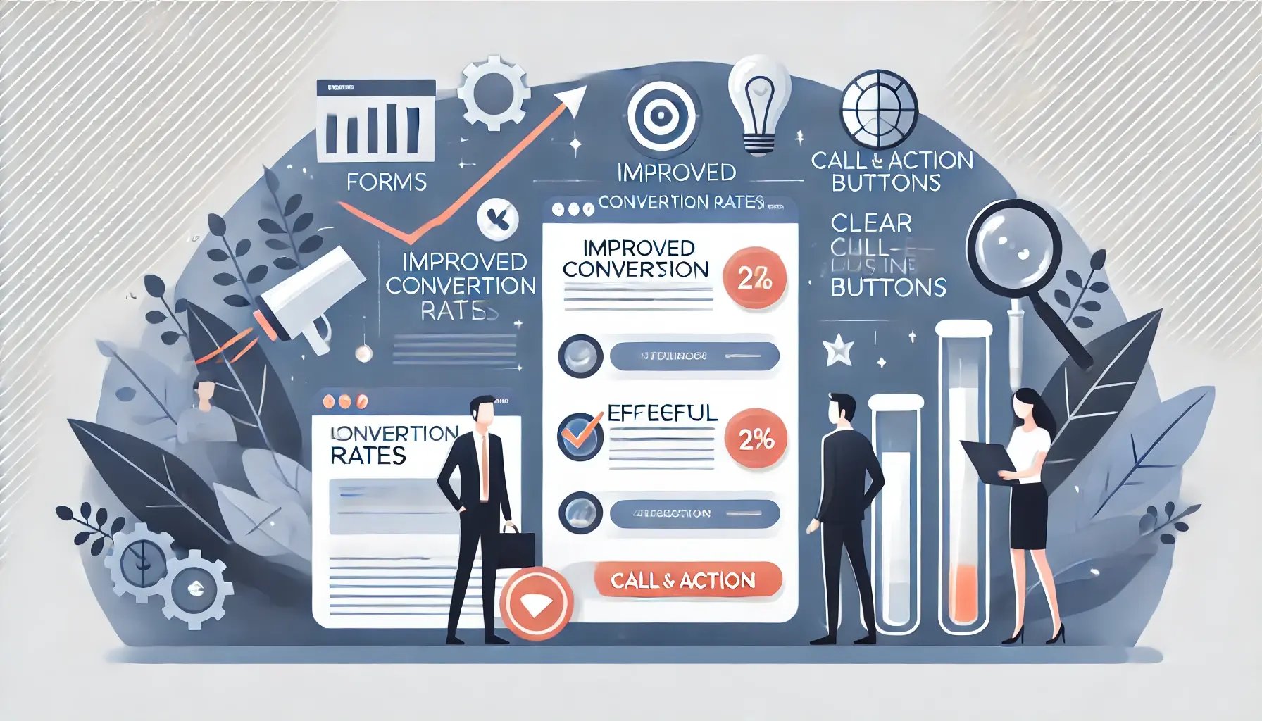 DALL·E 2025-03-02 22.39.02 - An illustration visually representing improved conversion rates on a website, highlighting effective forms, clear call-to-action buttons, and successf