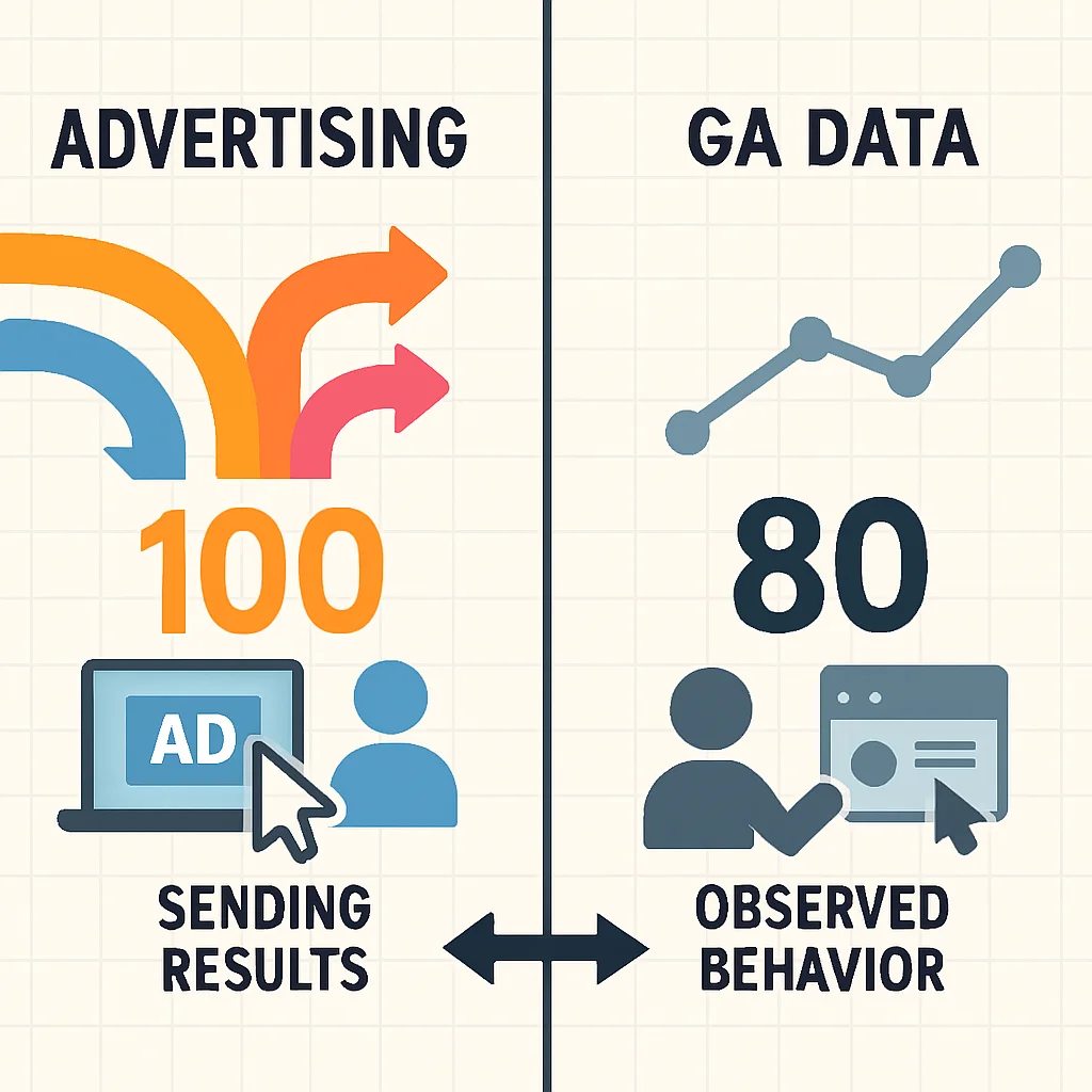 GA4と広告の数字が合わないのは、ズレてるからじゃない。 ― 広告は「送り出した成果」、GAは「受け取った後の行動結果」 ―